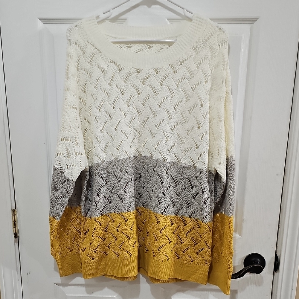 Knit Sweater - Cream, Gray, Yellow